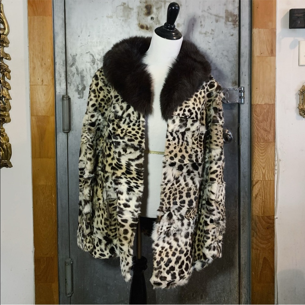 1960s DOUBLE BREASTED DYED CHEETAH PRINT FUR COAT
